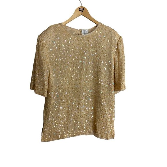 Vintage Gunnit Fashions New York Gold Beaded Top - Large - Picture 1 of 12